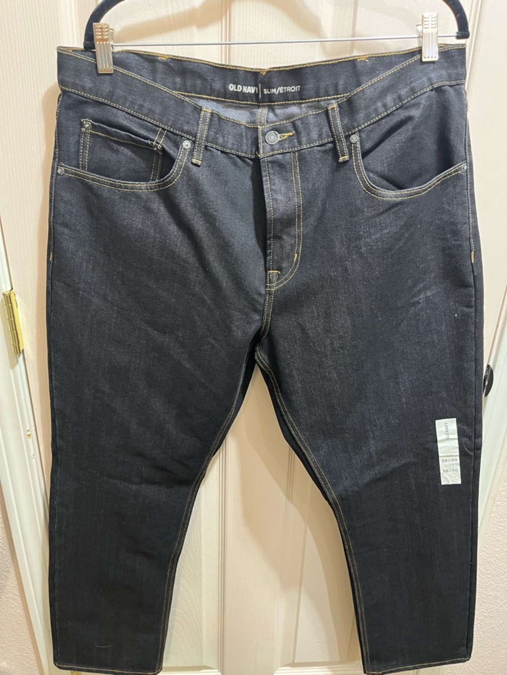 Old Navy Men's Slim Jeans - Black with Contrast Gold Stitching